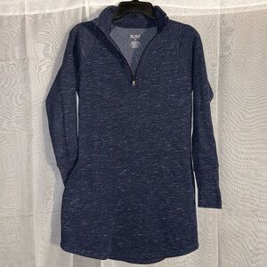 S - Quarter-Zip Pullover Dress W/Pockets - Navy Blue